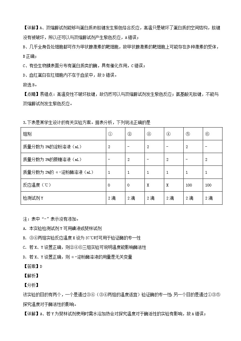 2019届安徽省黄山市高三三模考试理综生物试题 （解析版02