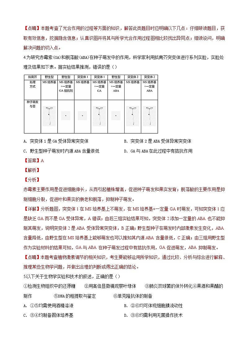 2019届北京市朝阳区高三第一次（3月）综合练习（一模）生物试卷（解析版）03