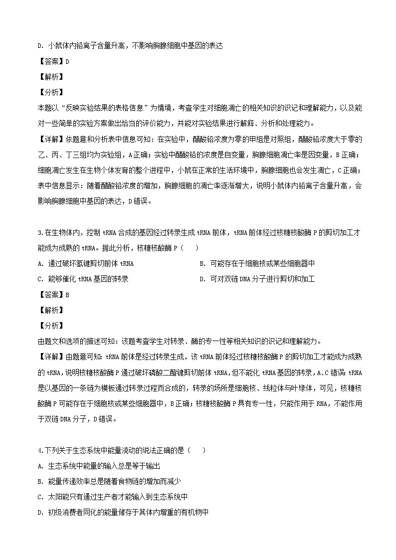 2019届福建省龙岩市永定区高三下学期质量检查测试理综生物试题（解析版）第2页