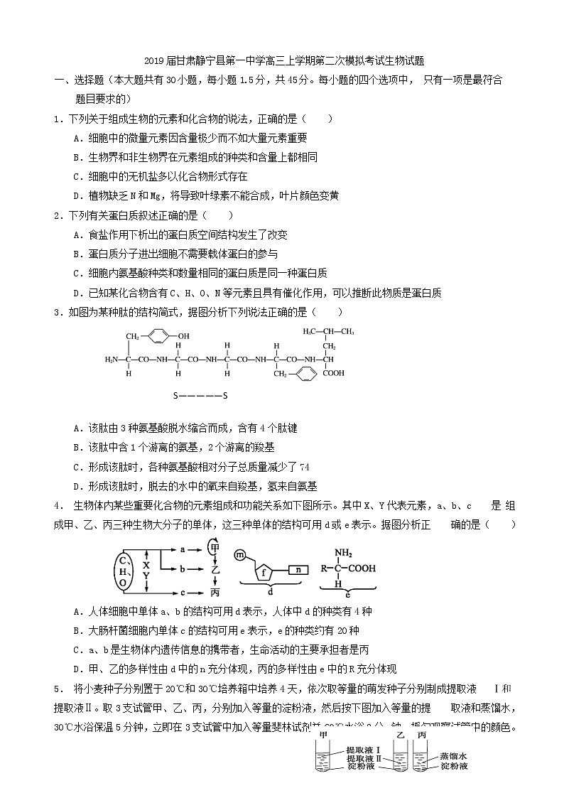 2019届甘肃静宁县第一中学高三上学期第二次模拟考试生物试题01