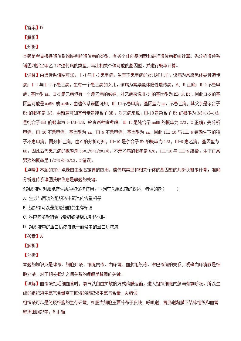 2019届甘肃省甘南州重点中学高三下学期生物模拟试卷（解析版）03