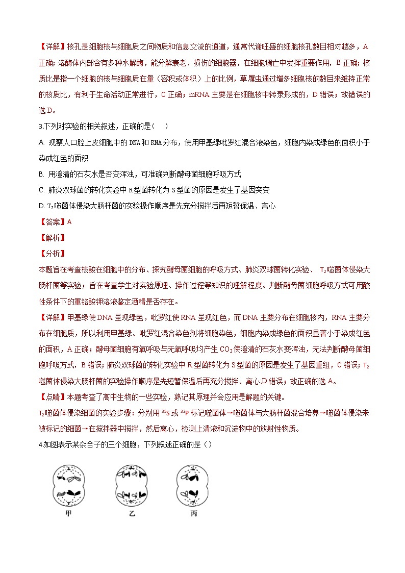 2019届甘肃省静宁县第一中学高三第四次模拟考试（期末考试）生物试卷（解析版）02