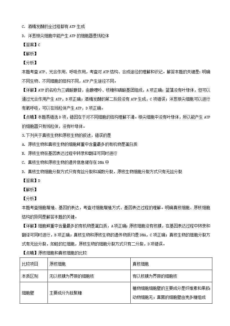 2019届广东省惠州市高三上学期第二次调研考试理科综合生物试题（解析版）02