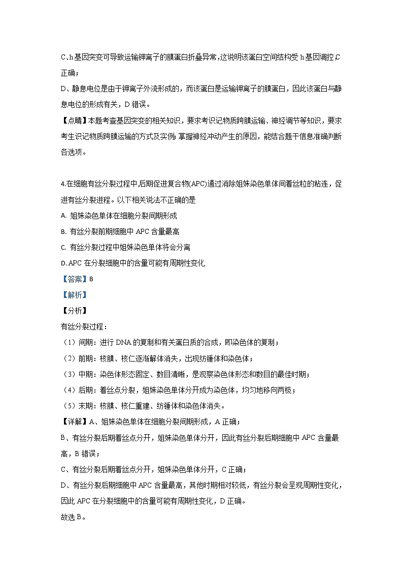 北京市昌平区2019届高三上学期期末考试生物试题03