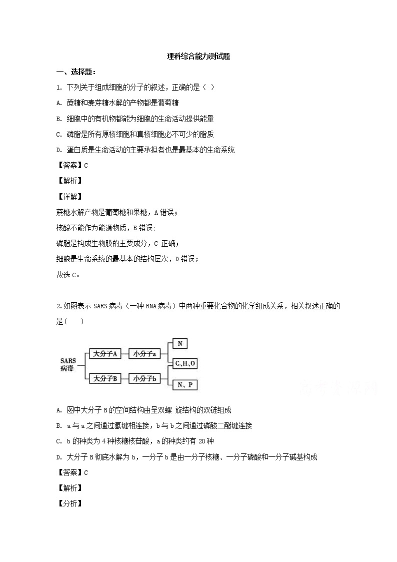 山西省晋中市平遥中学2020届高三上学期第一次月考生物试题第1页