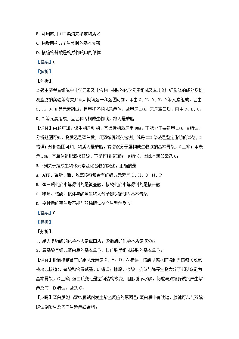 陕西省渭南韩城市2020届高三上学期月考生物试题02