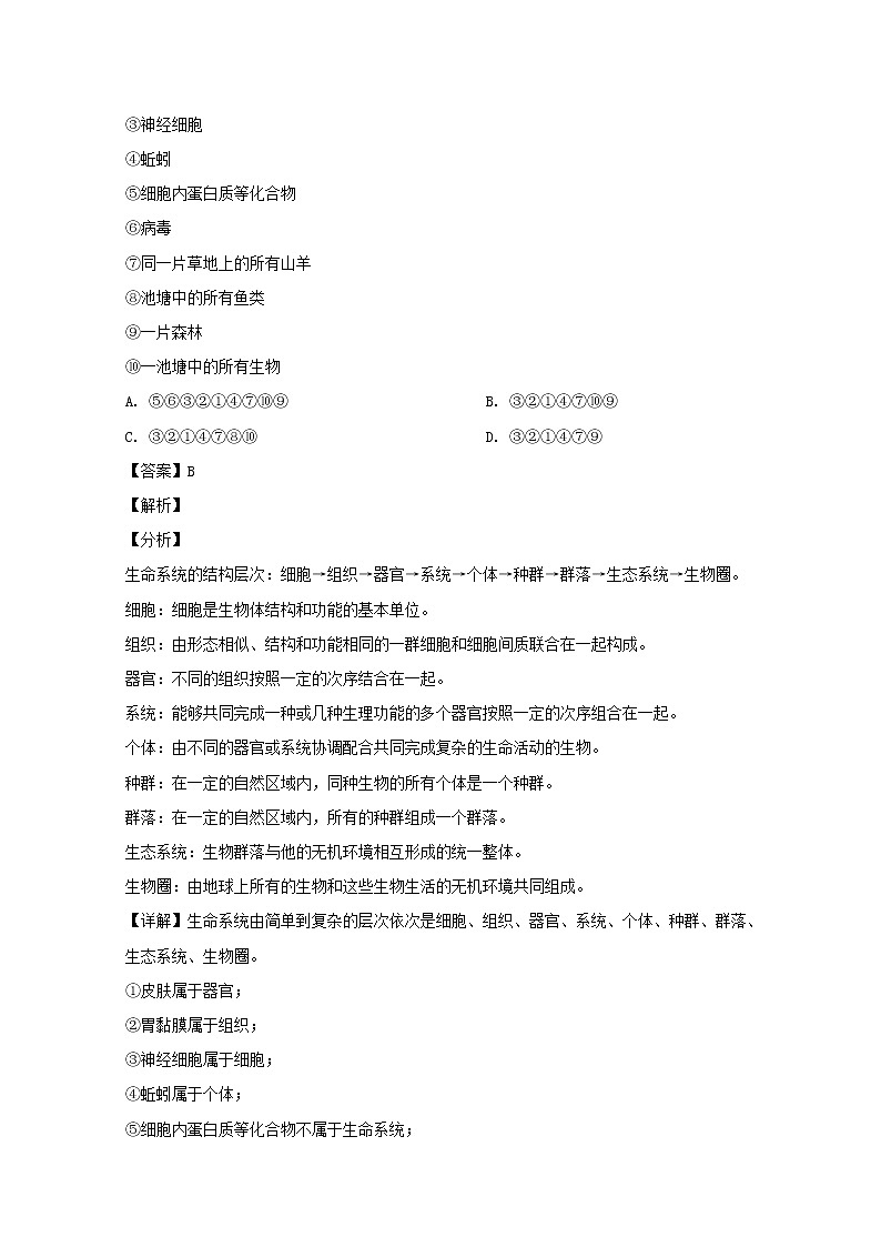 四川省绵阳市南山中学实验学校2020届高三9月月考生物试题03