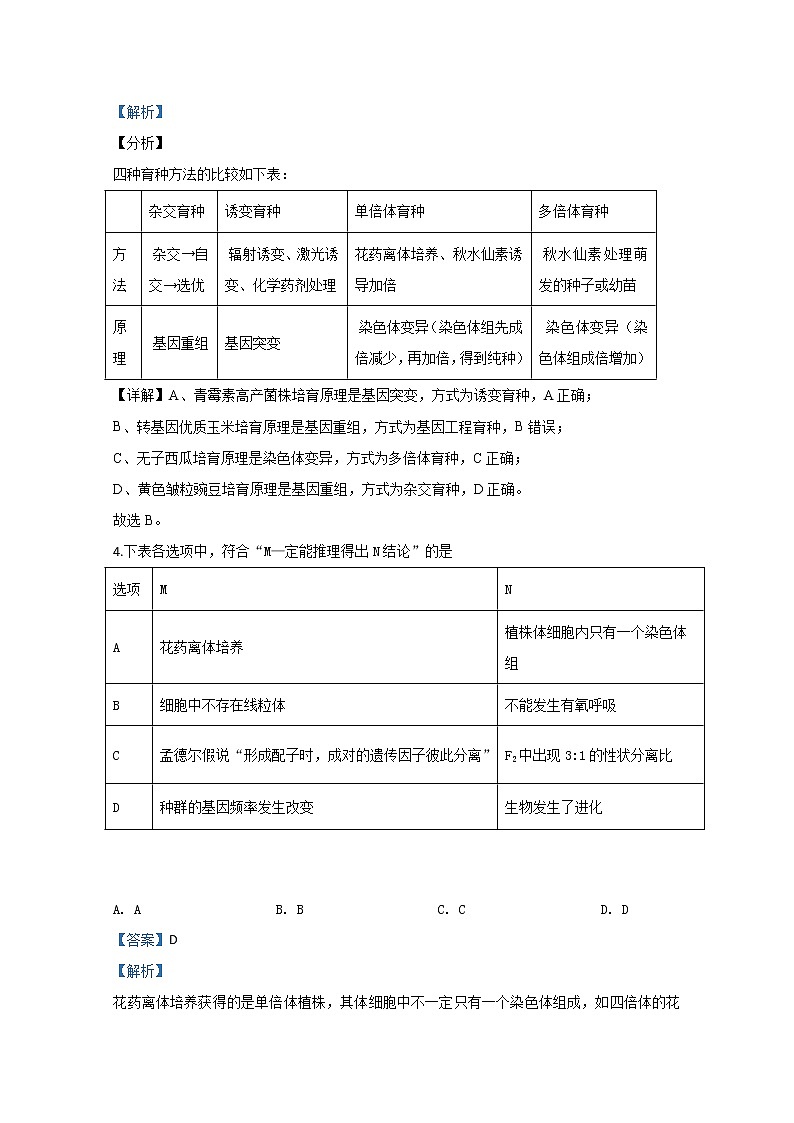 天津市和平区耀华中学2020届高三上学期月考生物试题03