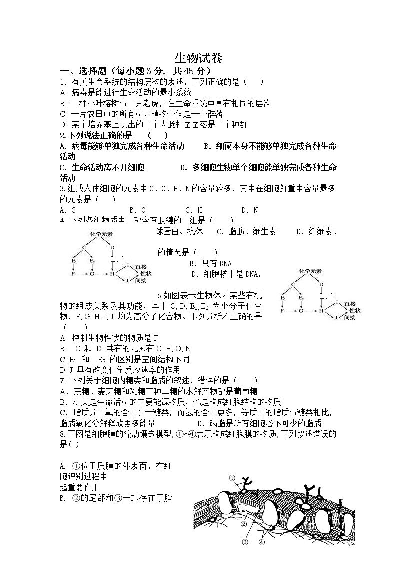 新疆阿克苏市阿瓦提县第四中学2020届高三上学期月考生物试题01