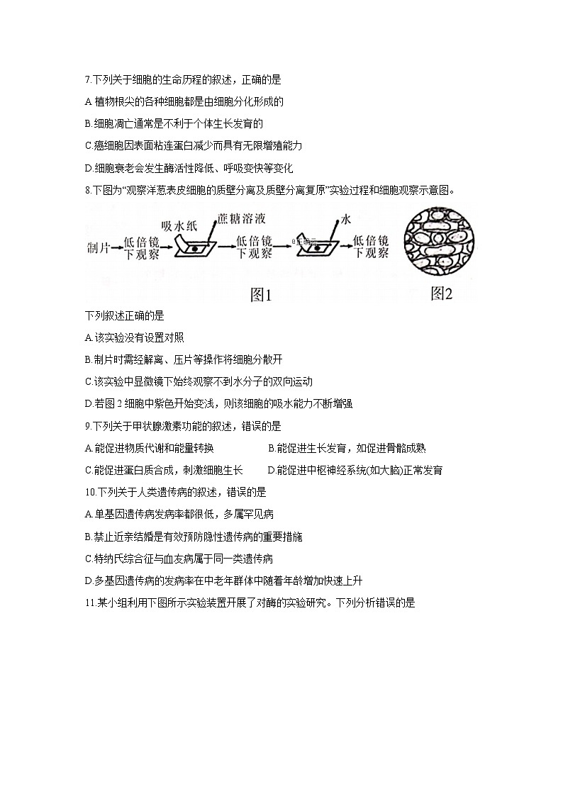 浙江省武义第三中学2020届高三上学期第一次月考生物试卷02