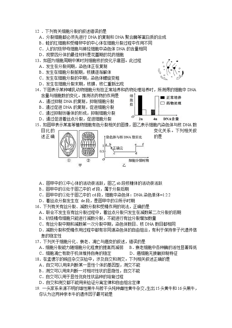 江苏省溧阳市光华高级中学2020届高三9月月考生物试卷03