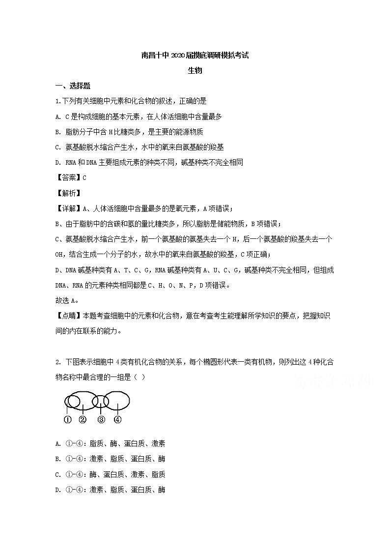 江西省南昌市十中2020届高三上学期第一次月考生物试题01