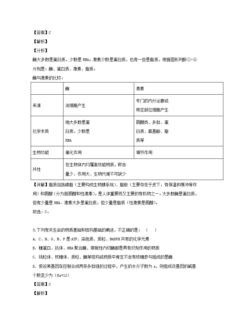 江西省南昌市十中2020届高三上学期第一次月考生物试题02