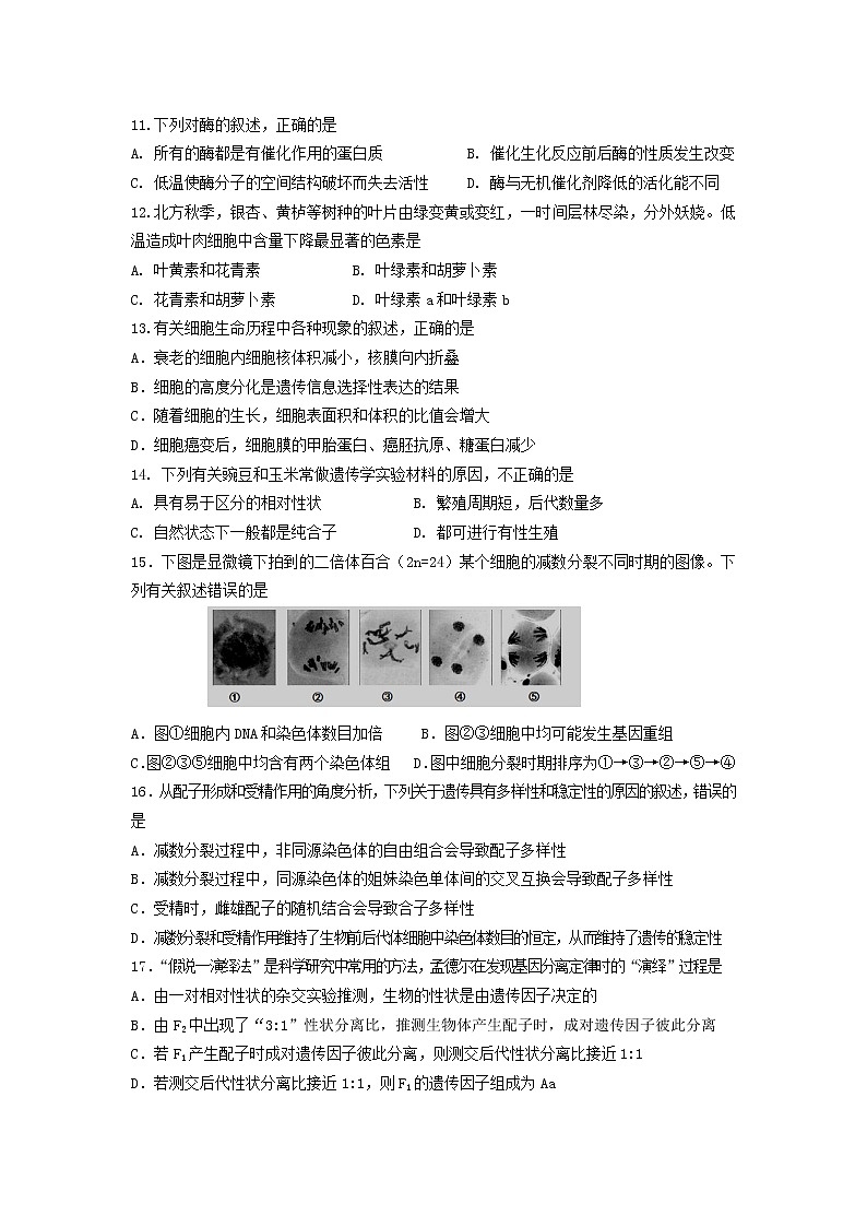 广西省桂林市龙胜中学2020届高三上学期期中考试生物试卷03