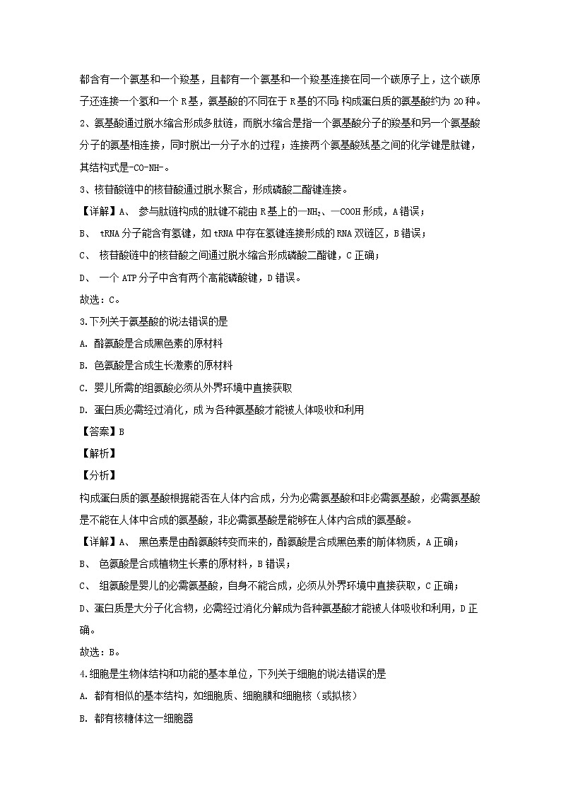 黑龙江省大庆铁人中学2020届高三上学期期中考试生物试题02