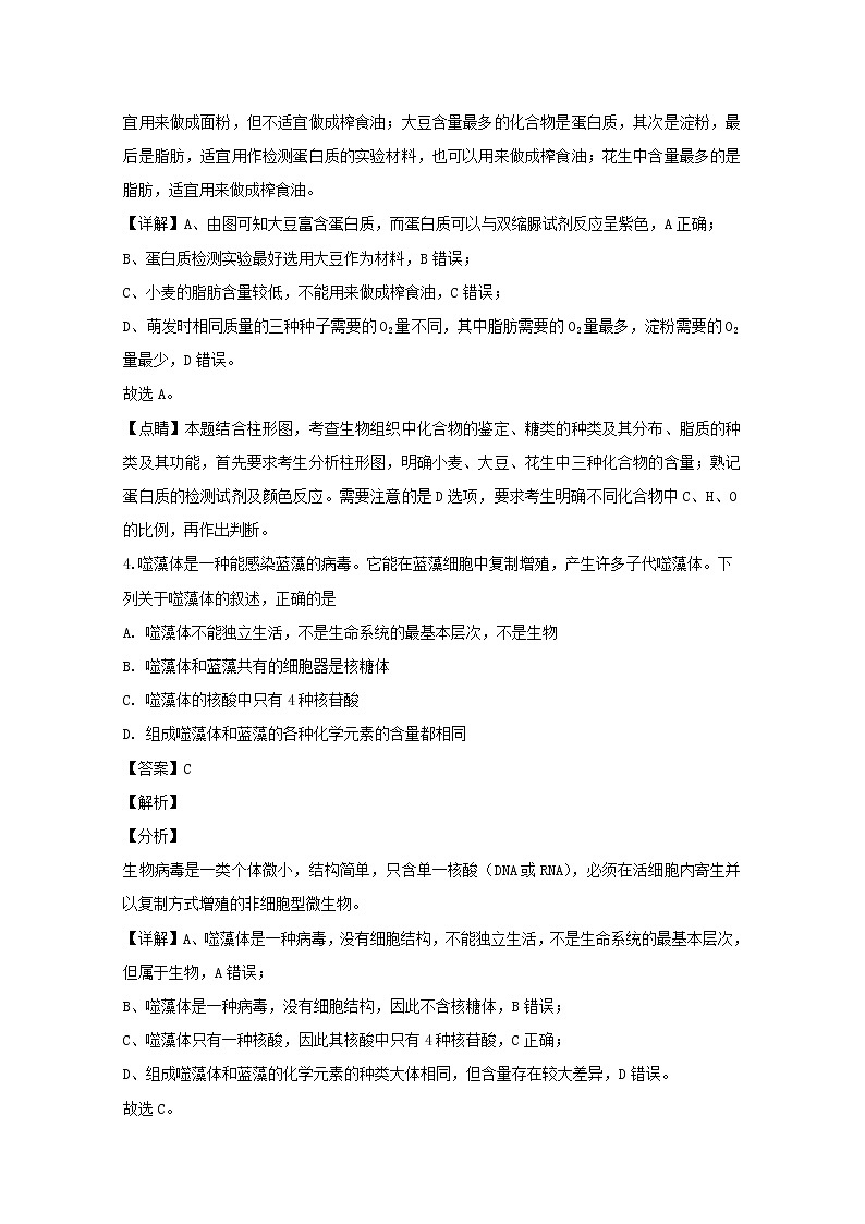 湖北省宜昌市部分示范高中教学协作体2020届高三上学期期中考试生物试题03