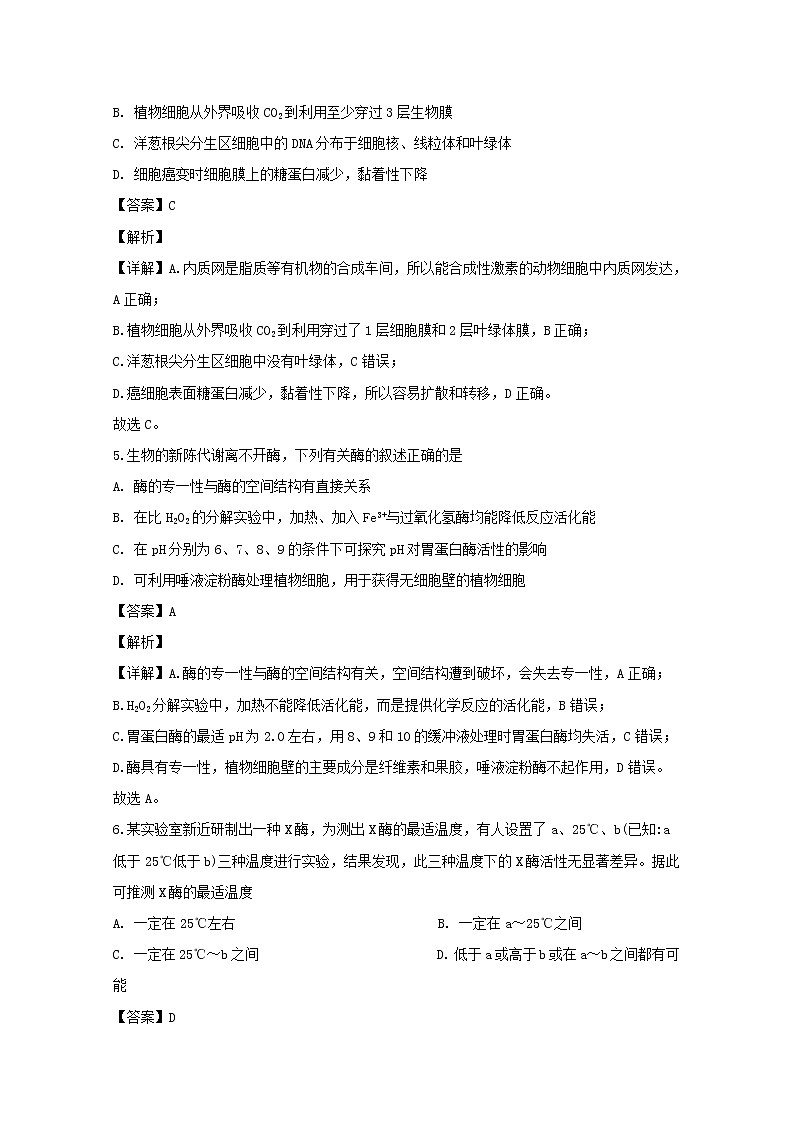 江西省临川二中临川二中实验学校2020届高三上学期期中考试生物试题03