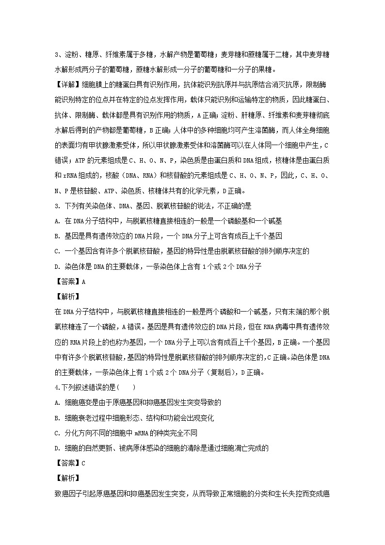 江西省南昌市十中2020届高三上学期期中考试生物试题02