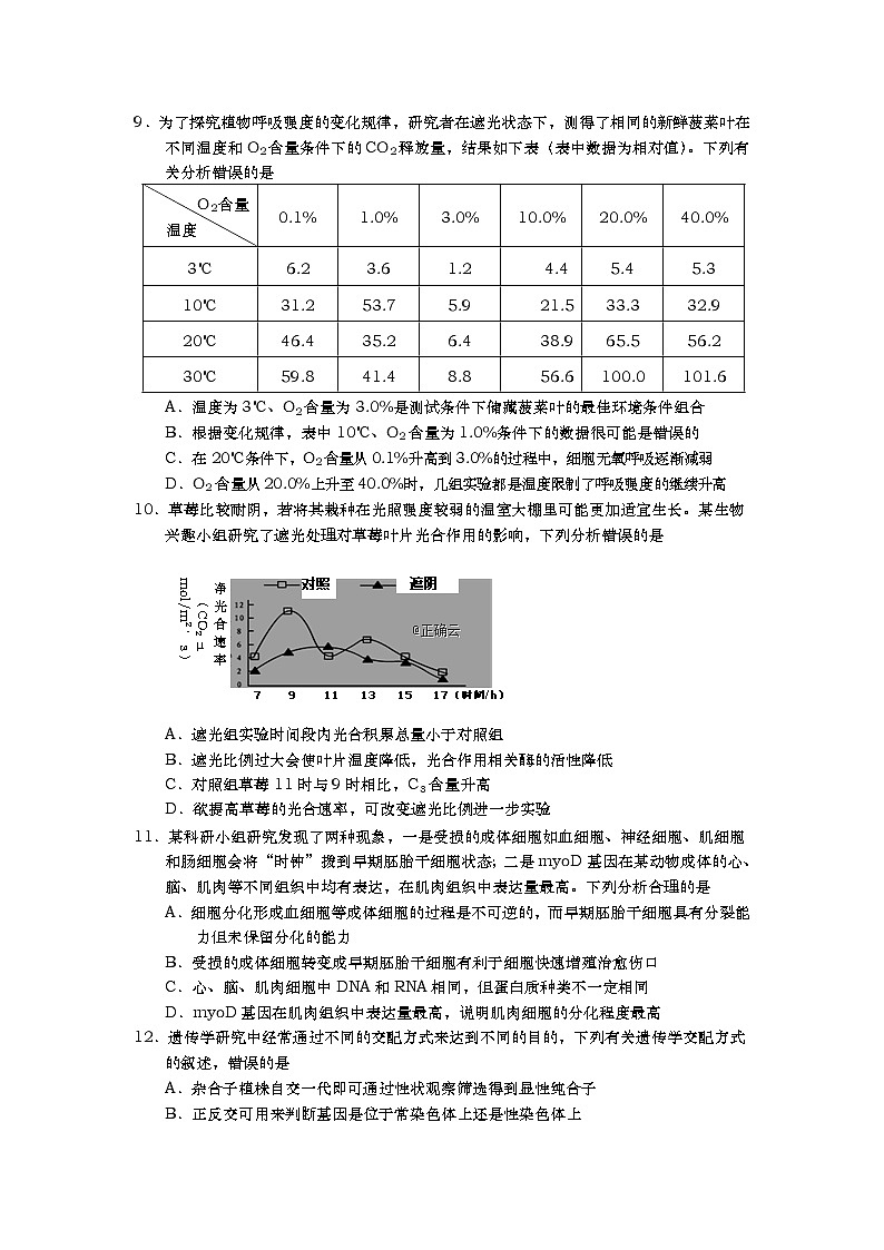 山东省平度市第九中学2020届高三上学期期中考试生物试卷03