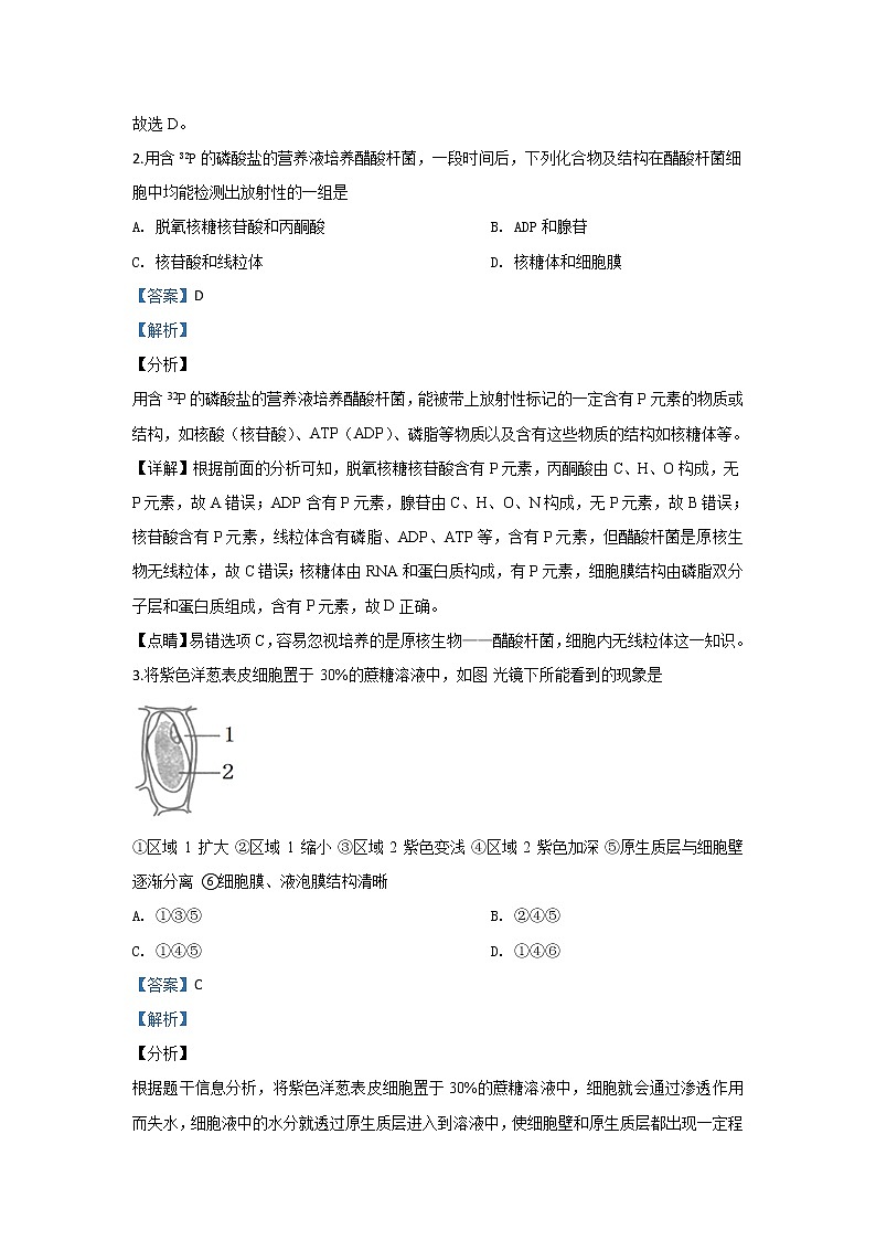 陕西省西安中学2020届高三上学期期中考试生物试题02