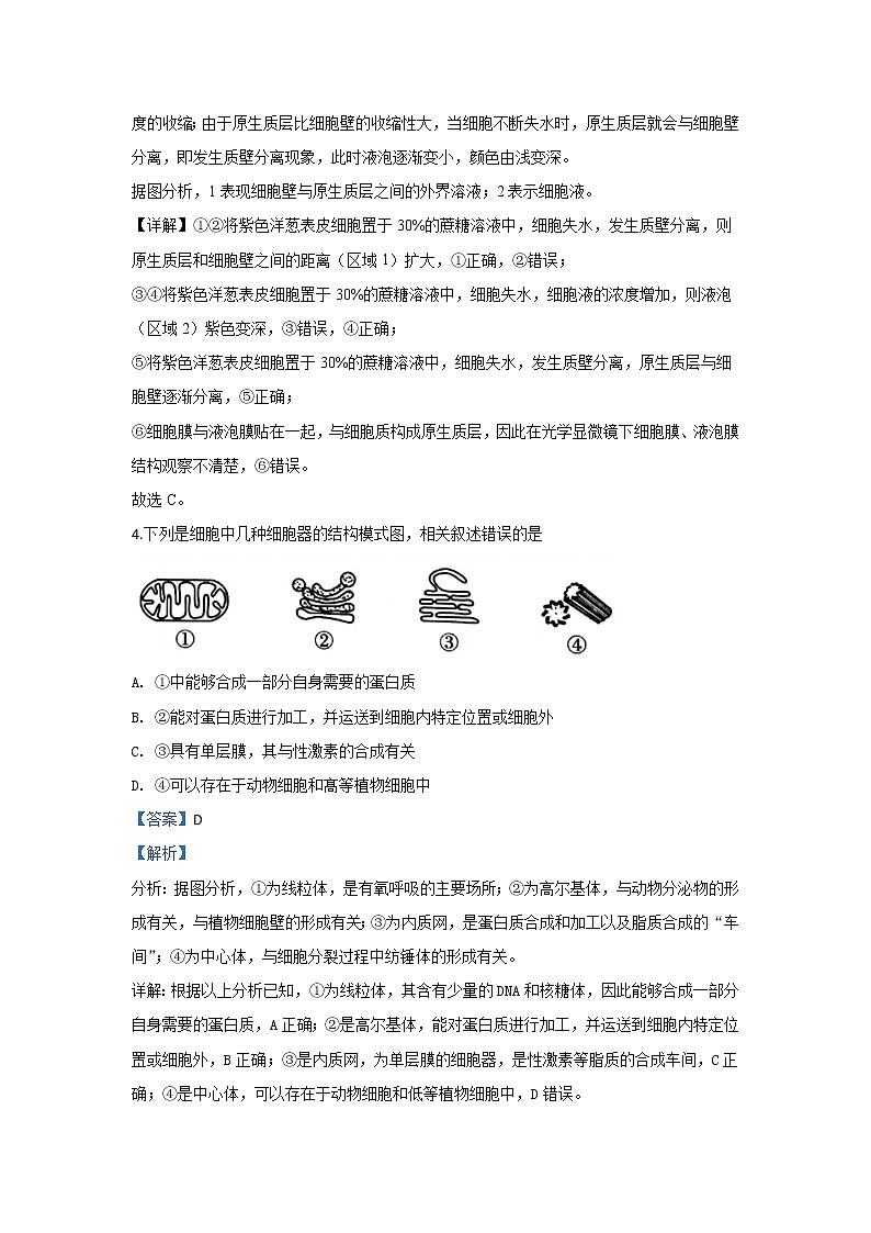 陕西省西安中学2020届高三上学期期中考试生物试题03