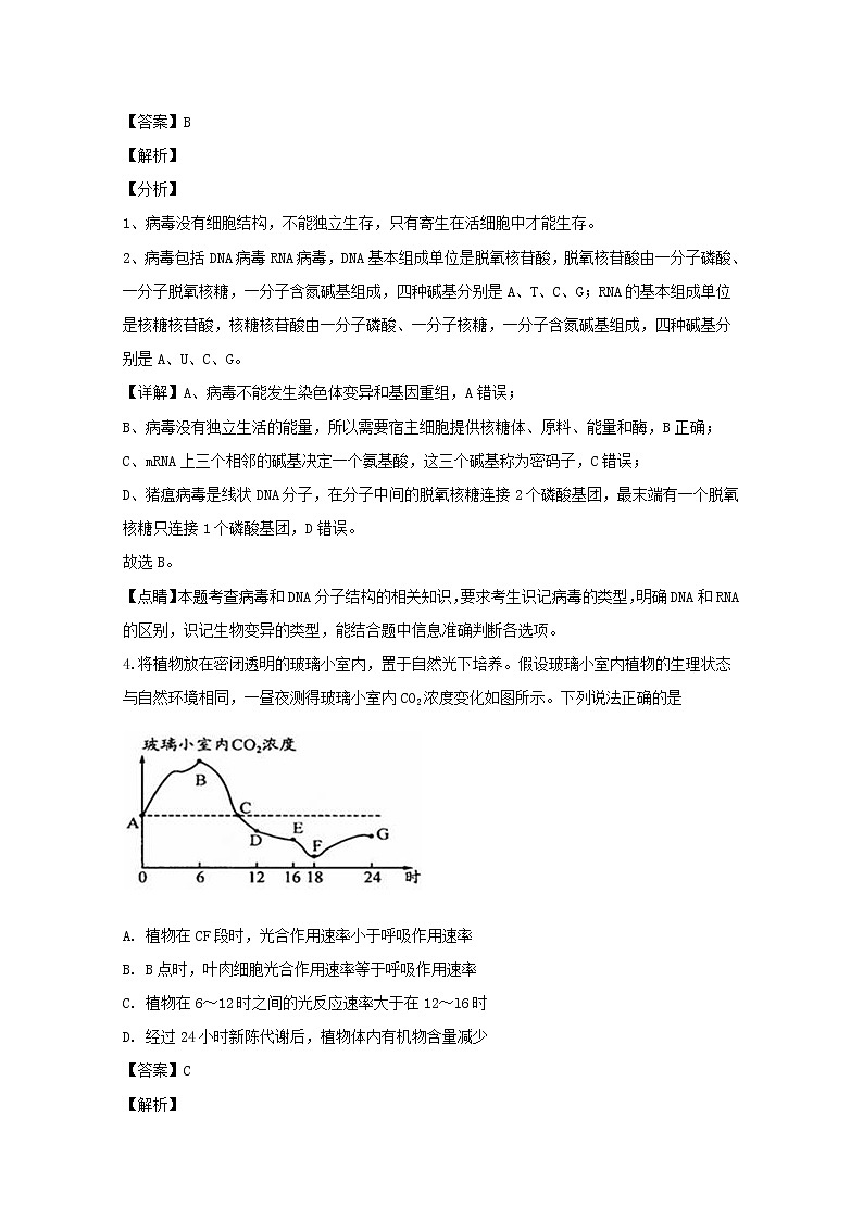 四川省成都市石室中学2020届高三上学期期中考试理综生物试题03
