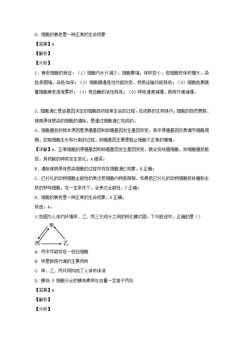浙江省2020届高三上学期期中考试生物试题03