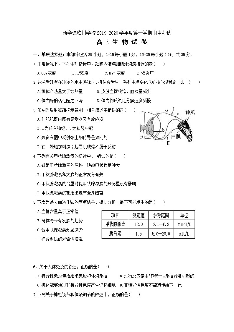 北京市昌平区新学道临川学校2020届高三上学期期中考试生物试题01