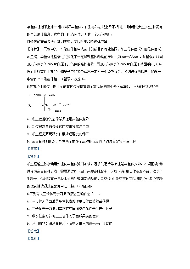 北京市东城区五十五中2020届高三上学期期中考试生物试题03