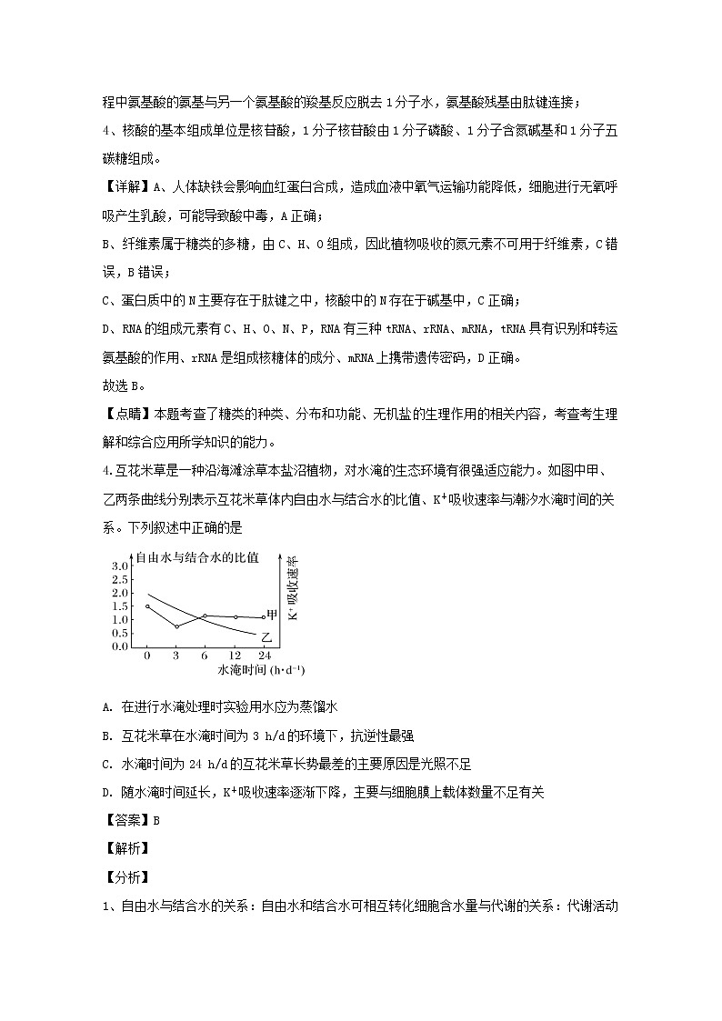 福建省晋江市安溪一中养正中学惠安一中泉州实验中学四校2020届高三上学期期中考试生物试题03