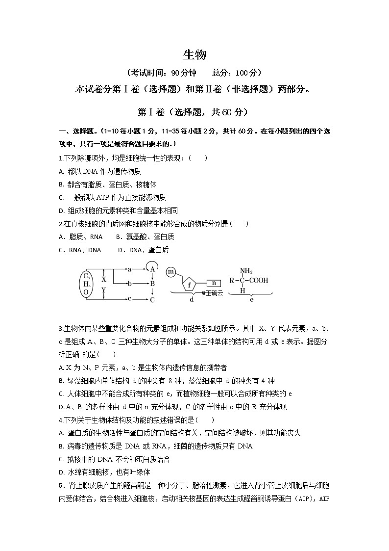 福建省莆田九中2020届高三上学期期中考试生物试卷01