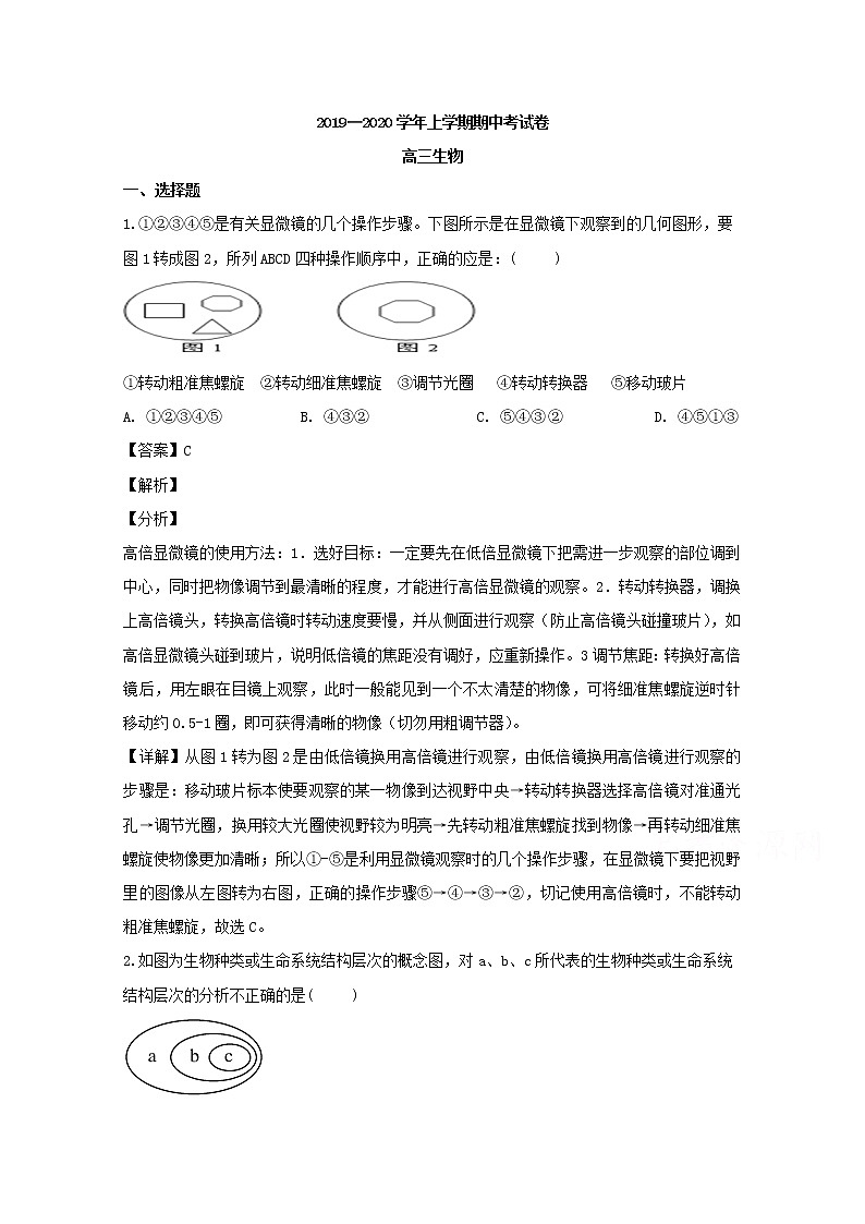福建省莆田七中2020届高三上学期期中考试生物试题01