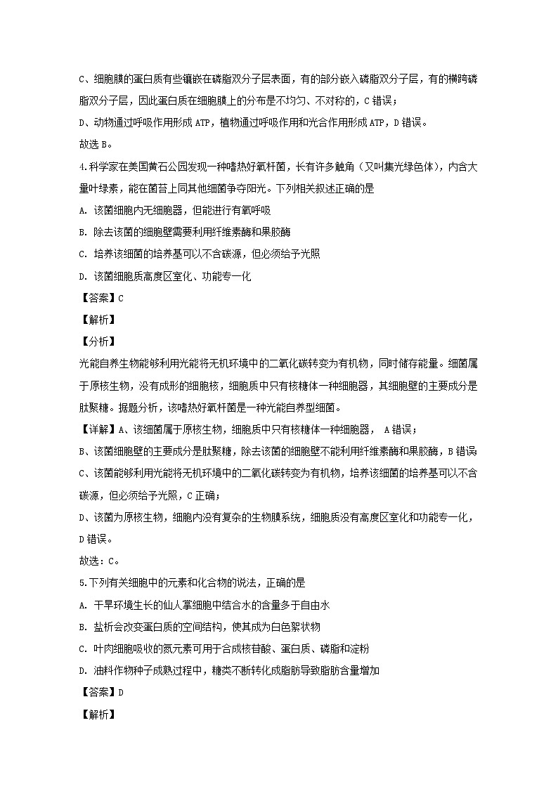 福建省仙游一中福建八中二校2020届高三上学期期中考试生物试题03