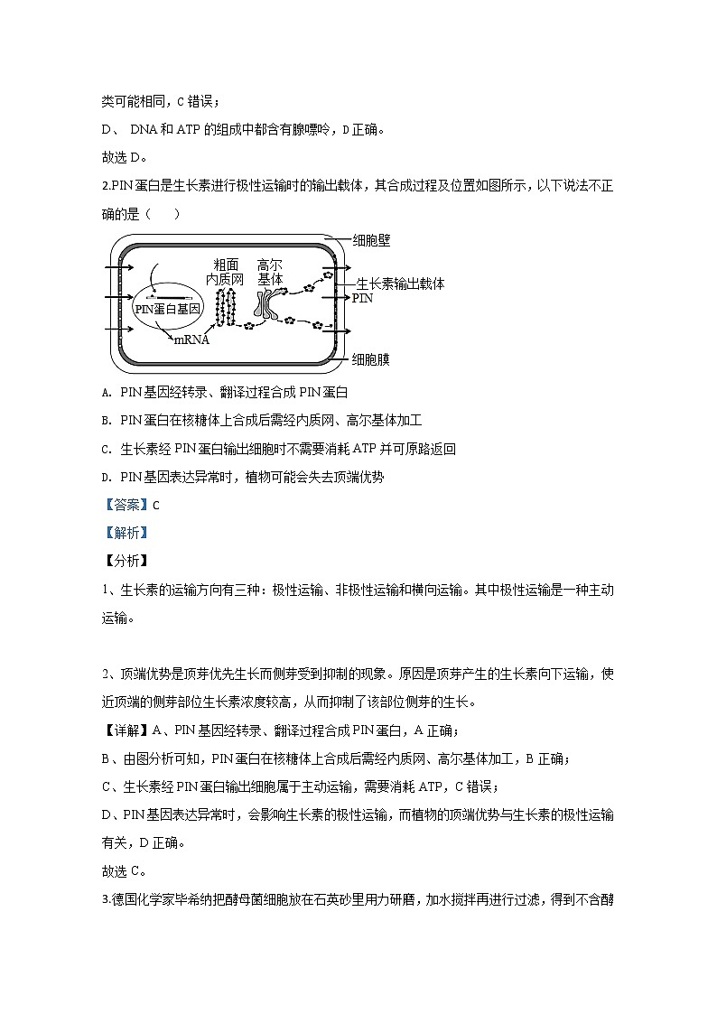 北京市房山区2020届高三上学期期末考试生物试题02