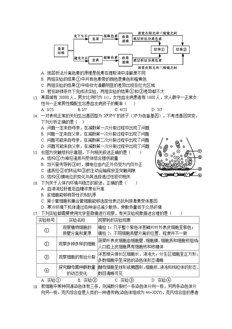 甘肃省天水一中2020届高三上学期第五次（期末）考试生物试题03