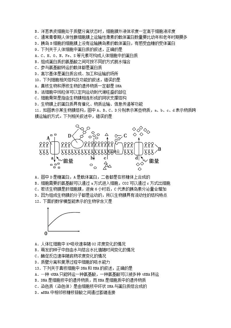 甘肃省永昌四中2020届高三上学期期末考试生物试卷02