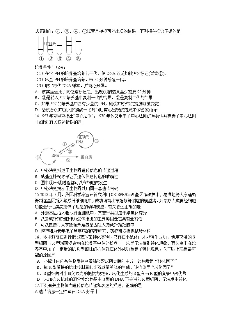 河南省鲁山县第一高级中学2020届高三上学期期末考试生物试卷03