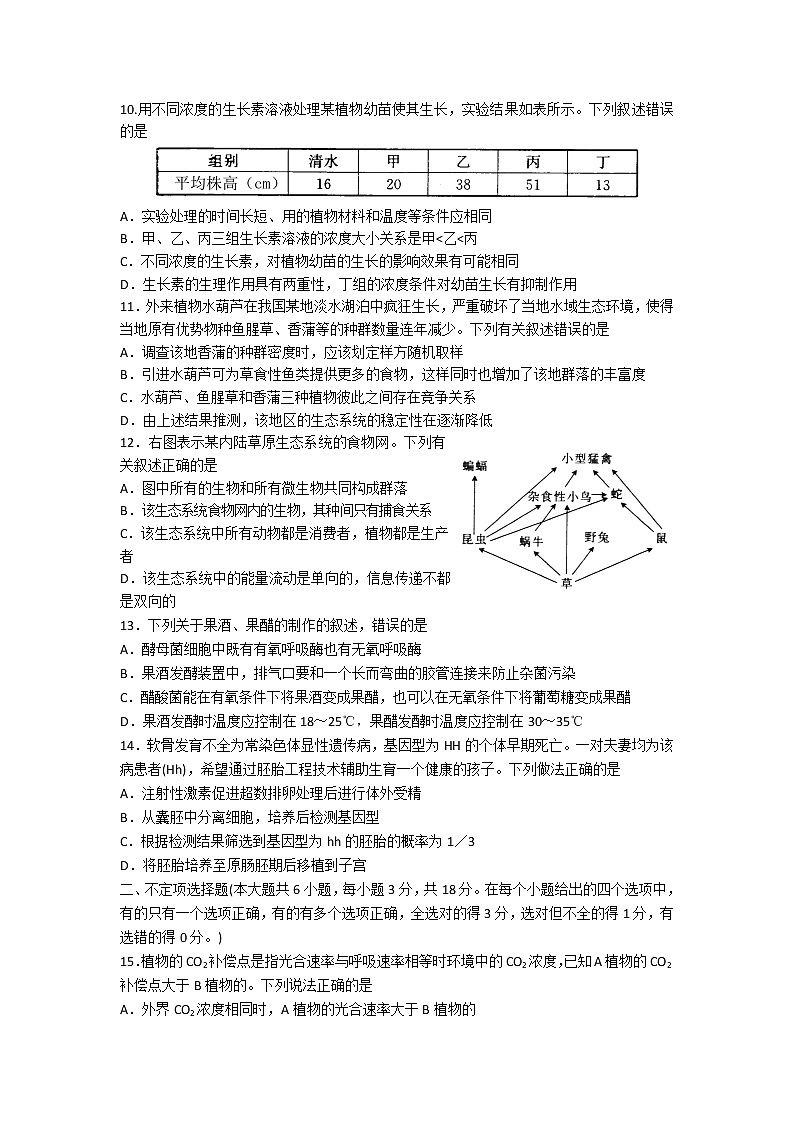 山东省临沂市2020届高三上学期期末考试生物试题03