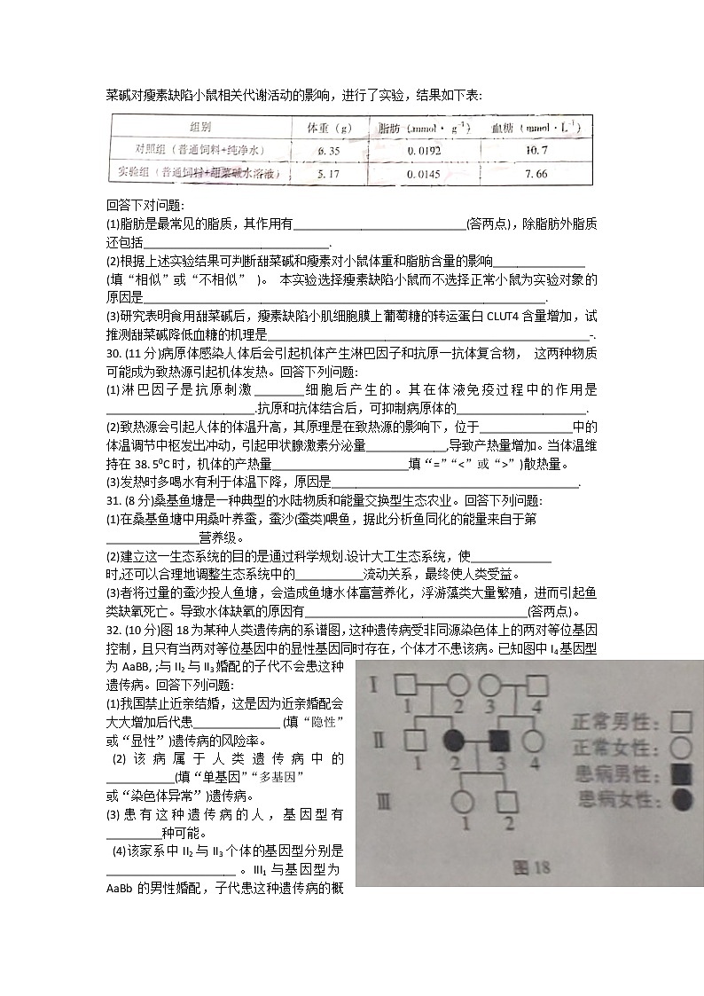西南名校联盟2020届3 3 3高考备考诊断性联考卷（二）理综生物试题第2页