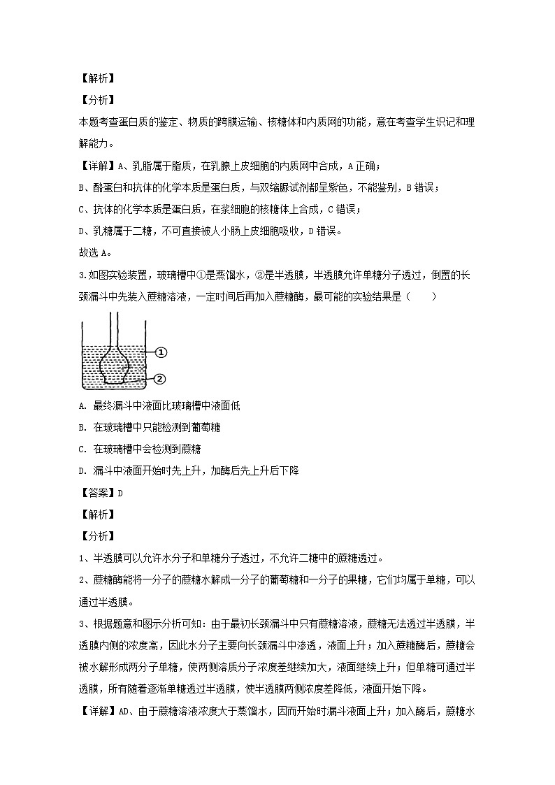 安徽省黄山市2020届高三上学期“八校联考”生物试题02