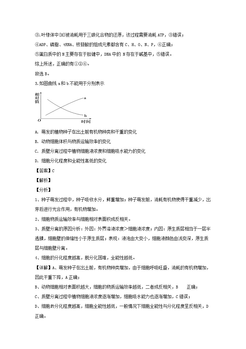 湖北省荆州三校2020届高三上学期联考理综生物试题02