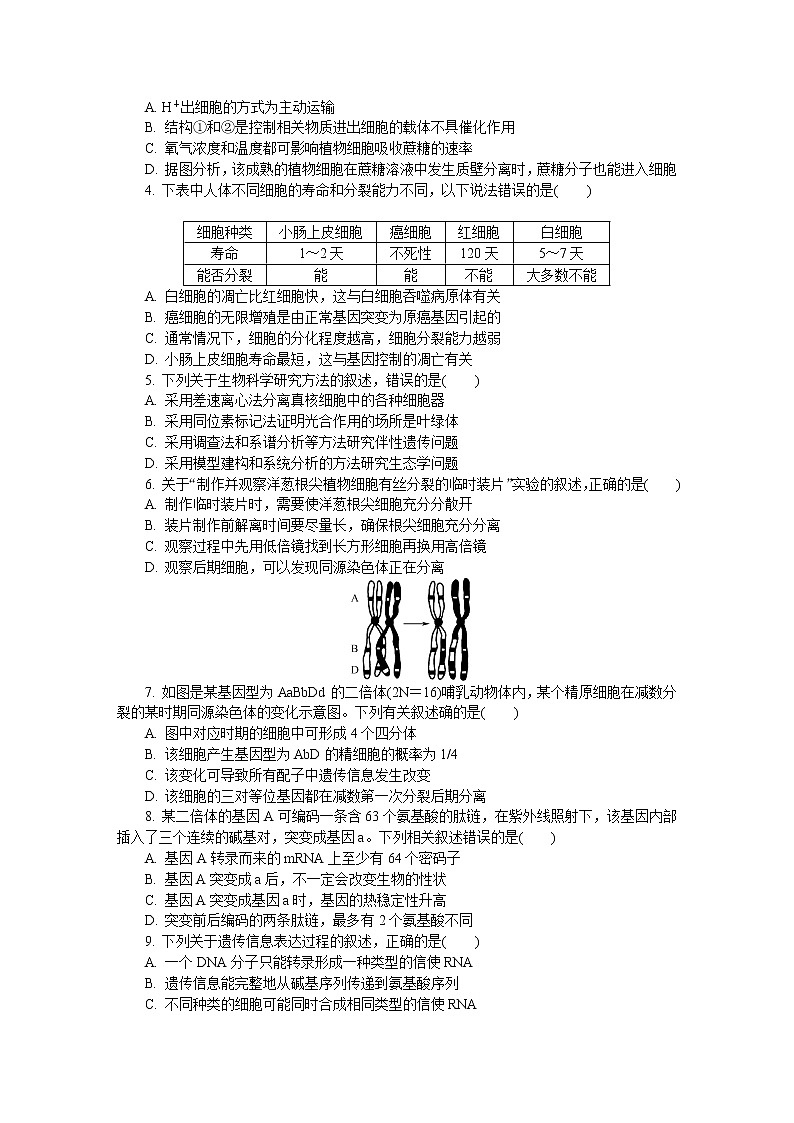 江苏省南京市六校联合体2020届高三下学期5月联考试题 生物02
