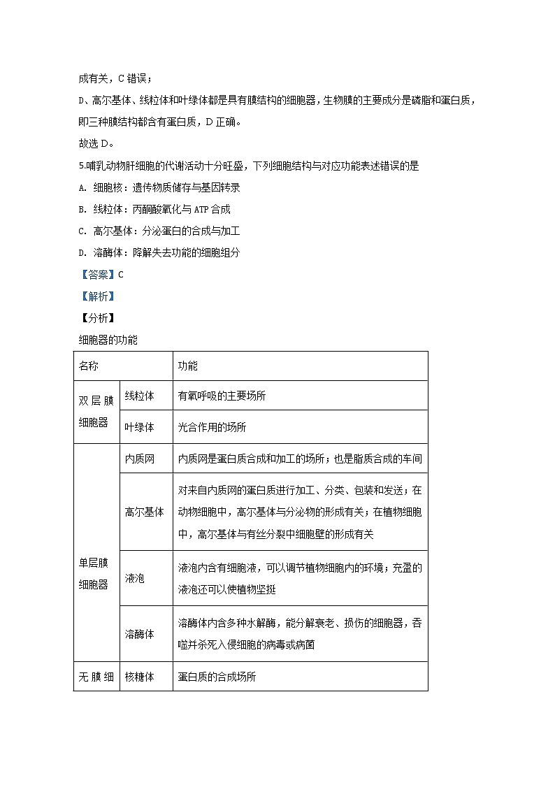 北京市西城区三中2020届高三上学期开学测生物试题03
