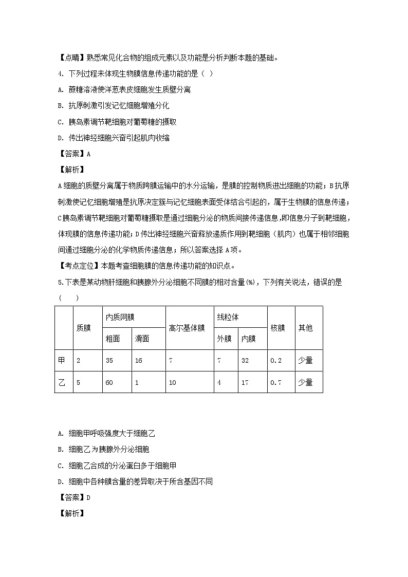 福建省厦门市双十中学2020届高三上学期开学考试生物试题03