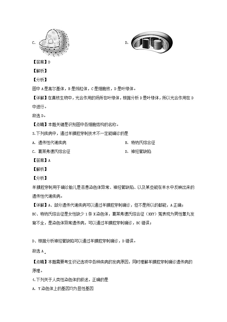 浙江省温州市2020届高三11月普通高考适应性测试生物试题02