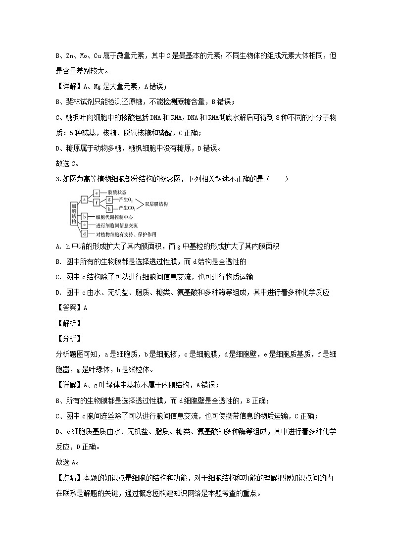 重庆市巴蜀中学2020届高三高考适应性考试（二）理综生物试题02