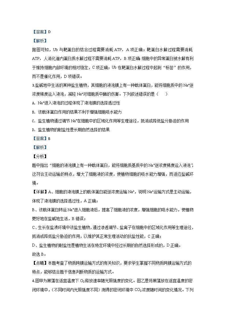 山东省烟台市2020届高三高考诊断性测试（高三一模）生物试题02