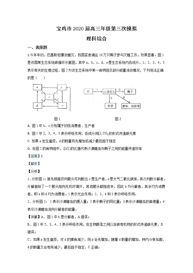 陕西省宝鸡市2020届高三模拟（三）生物试题01