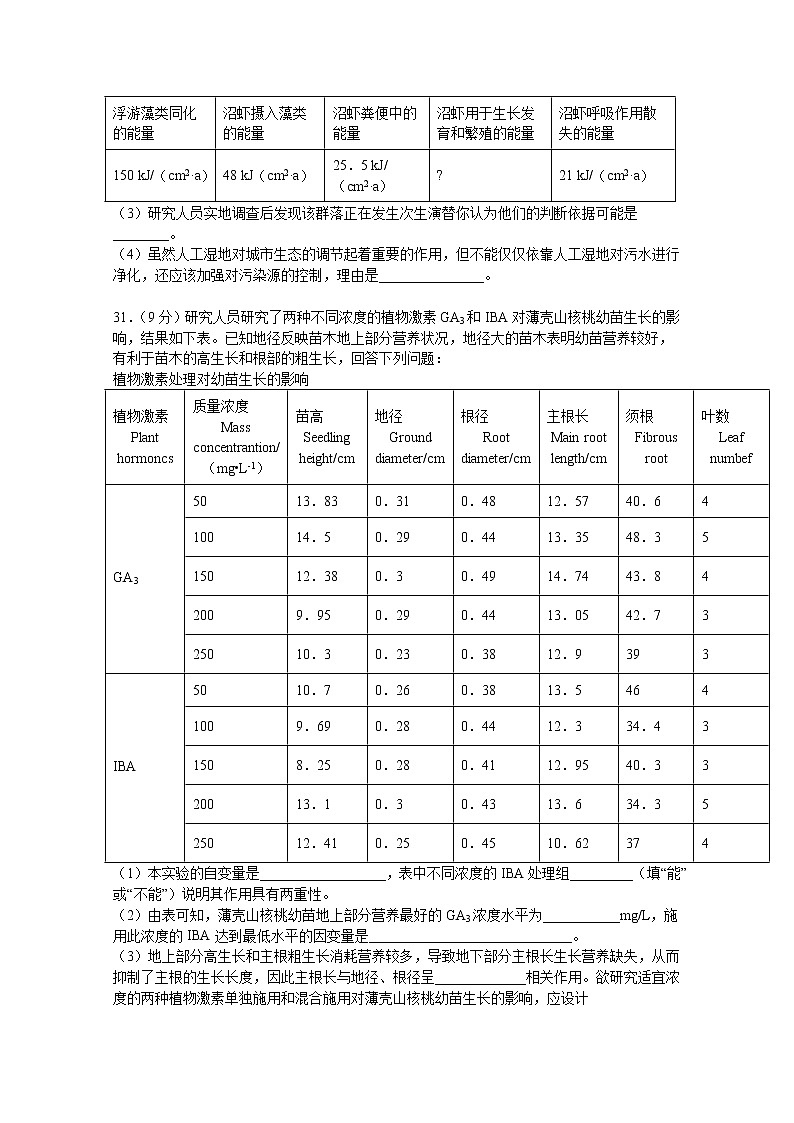 四川省泸县第四中学2020届高三下学期高考适应性考试理综-生物试题03
