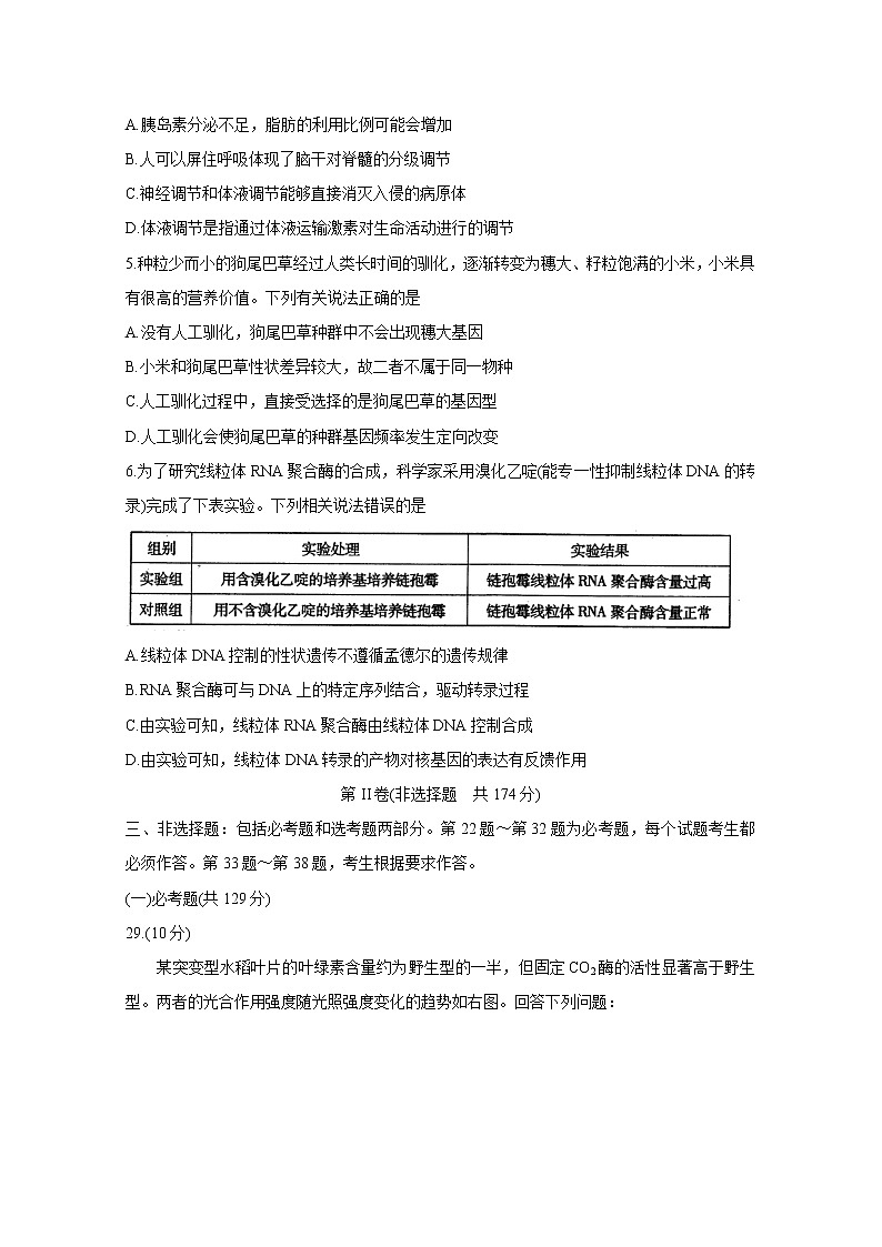四川省内江市高中2020届高三上学期第一次模拟考试 生物02